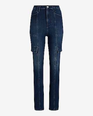 Super High Waisted Dark Wash '90s Slim Cargo Jeans