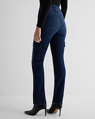 Super High Waisted Dark Wash '90s Slim Cargo Jeans