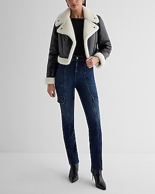 Super High Waisted Dark Wash '90s Slim Cargo Jeans