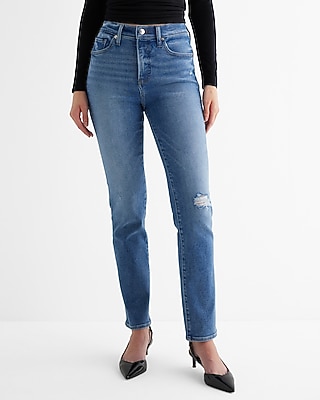High Waisted Medium Wash Ripped '90s Slim Jeans