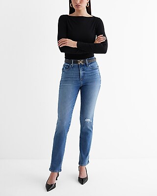 High Waisted Medium Wash Ripped '90s Slim Jeans