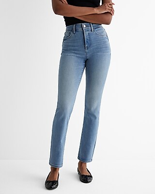 High Waisted Light Wash Relaxed Straight Ankle Jeans