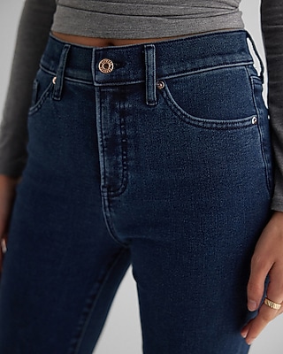 High Waisted Dark Wash Raw Hem '90s Slim Jeans - image 3