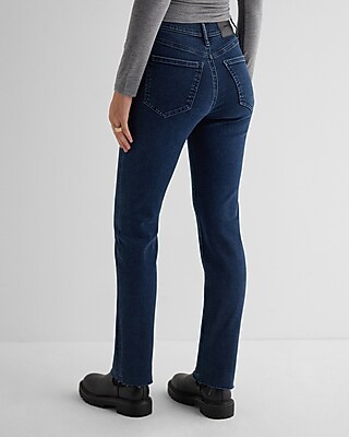 High Waisted Dark Wash Raw Hem '90s Slim Jeans - image 4