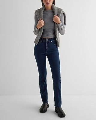 High Waisted Dark Wash Raw Hem '90s Slim Jeans