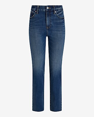 High Waisted Dark Wash Raw Hem FlexX '90s Slim Jeans