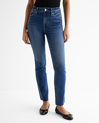 High Waisted Dark Wash Raw Hem FlexX '90s Slim Jeans