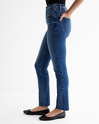 High Waisted Dark Wash Raw Hem FlexX '90s Slim Jeans