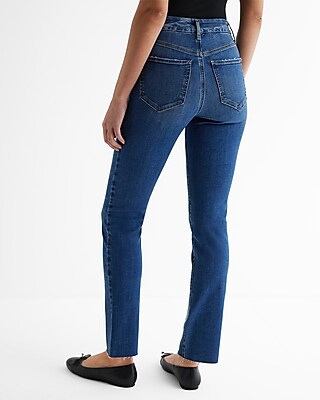 High Waisted Dark Wash Raw Hem FlexX '90s Slim Jeans