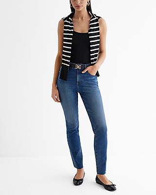 High Waisted Dark Wash Raw Hem FlexX '90s Slim Jeans