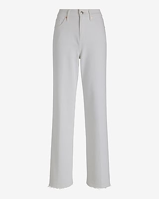 High Waisted White Raw Hem Wide Leg Jeans