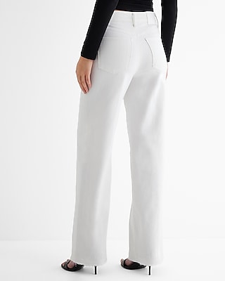 High Waisted White Raw Hem Wide Leg Jeans