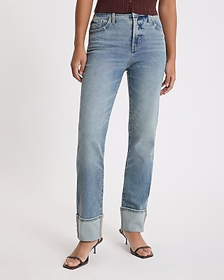 High Waisted Light Wash Cuffed Hem '90s Slim Jeans