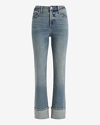 High Waisted Light Wash Cuffed Hem '90s Slim Jeans