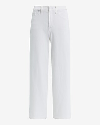 High Waisted White Raw Hem Wide Leg Ankle Jeans