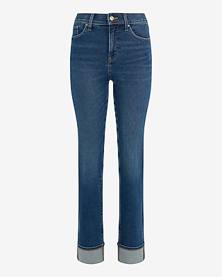 High Waisted Dark Wash Cuffed Hem '90s Slim Jeans