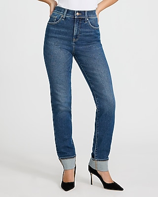 High Waisted Dark Wash Cuffed Hem '90s Slim Jeans