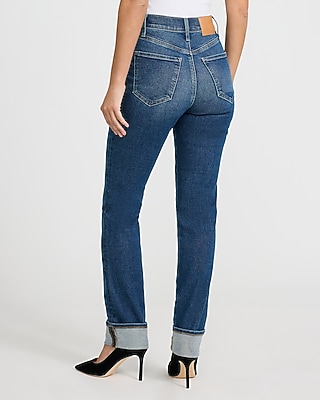 High Waisted Dark Wash Cuffed Hem '90s Slim Jeans