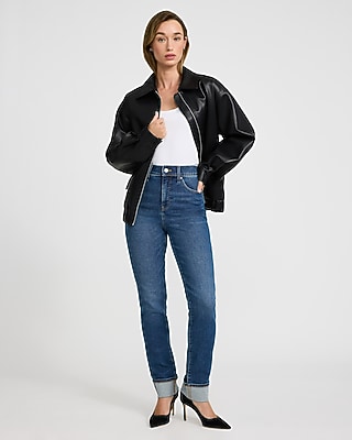 High Waisted Dark Wash Cuffed Hem '90s Slim Jeans