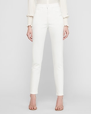 super high waisted white slim jeans