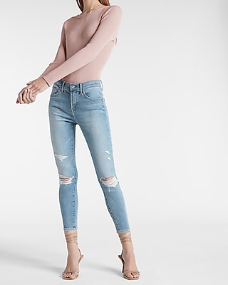 mid rise supersoft medium wash cropped skinny jeans