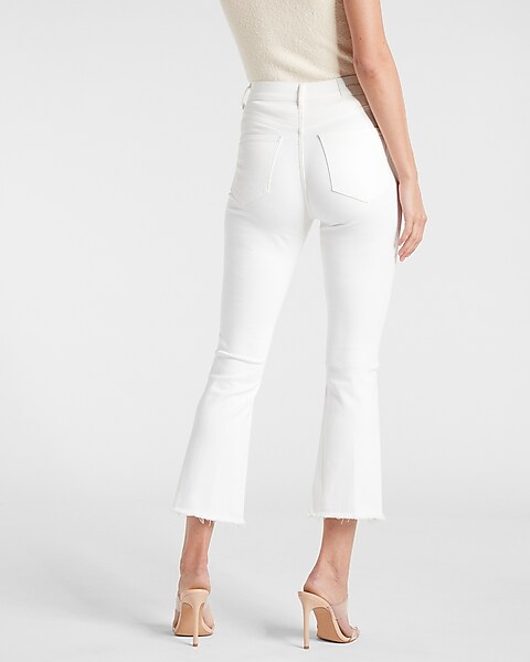 High Waisted White Cropped Flare Jeans