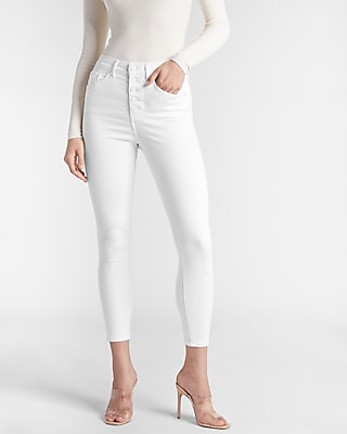 Button fly white store jeans