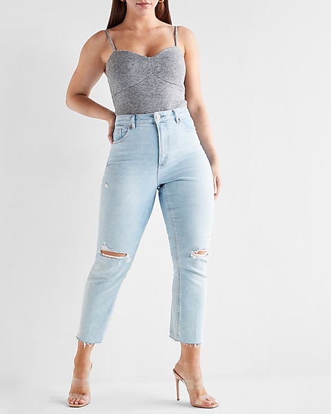 Curvy Super High Waisted Ripped Mom Jeans