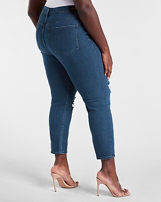 Super High Waisted Ripped Dark Wash Mom Jeans