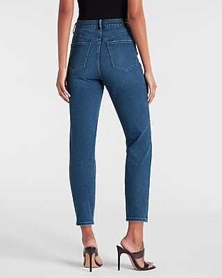 Super High Waisted Ripped Dark Wash Mom Jeans