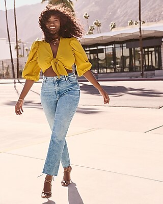 Conscious Edit Super High Waisted Raw Hem Mom Jeans Express