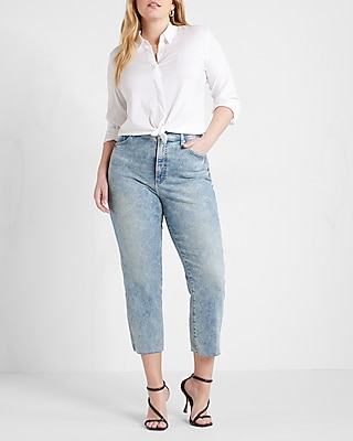 Conscious Edit Super High Waisted Raw Hem Mom Jeans