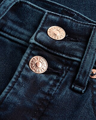 Mid Rise Dark Wash Double Button Cropped Skinny Jeans
