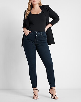 Mid Rise Dark Wash Double Button Cropped Skinny Jeans