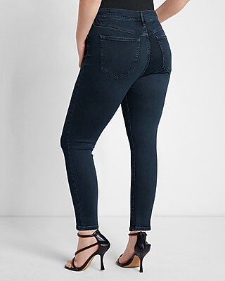 Mid Rise Dark Wash Double Button Cropped Skinny Jeans