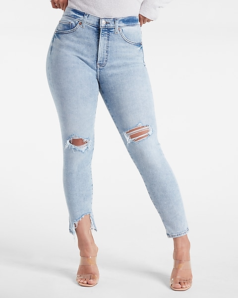 Salvation lamp Accordingly High Waisted Light Wash Ankle Detail Cropped Skinny Jeans | Express