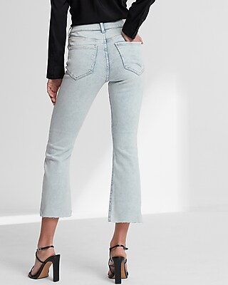 High Waisted Light Wash Raw Hem Cropped Flare Jeans Express