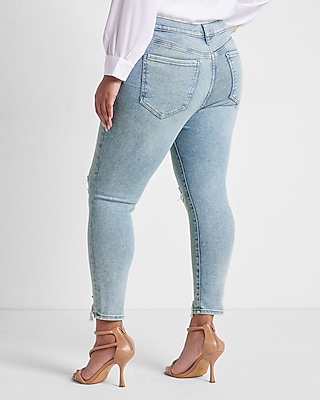 Mid Rise Light Wash Ripped Cropped Skinny Jeans