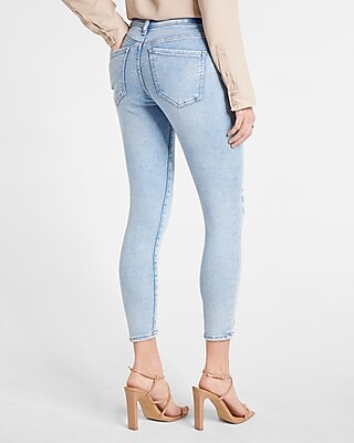 Mid Rise Light Wash Ripped Cropped Skinny Jeans