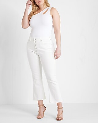 High Waisted White Cropped Flare Jeans Express
