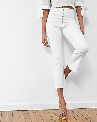 High Waisted White Cropped Flare Jeans | Express