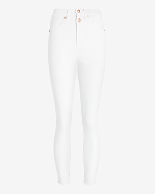 Conscious Edit High Waisted White Double Button Cropped Skinny Jeans
