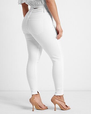 Conscious Edit High Waisted White Double Button Cropped Skinny Jeans