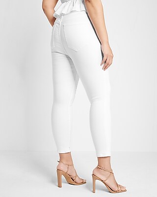 Conscious Edit High Waisted White Double Button Cropped Skinny Jeans