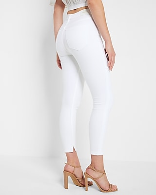Conscious Edit High Waisted White Double Button Cropped Skinny Jeans