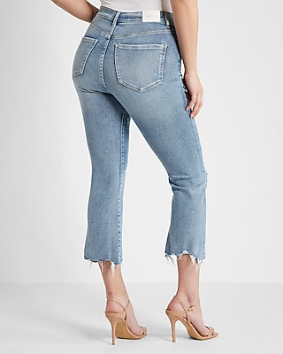 Conscious Edit High Waisted Light Wash Ripped Cropped Flare Jeans