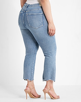 Conscious Edit High Waisted Light Wash Ripped Cropped Flare Jeans