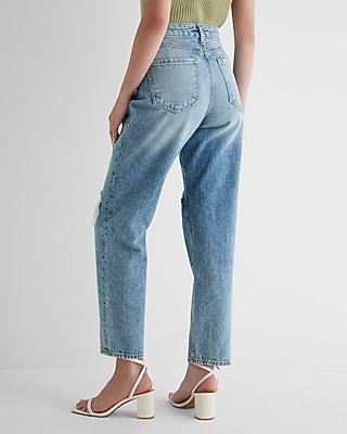 Mid Rise Medium Wash Distressed Boyfriend Jeans