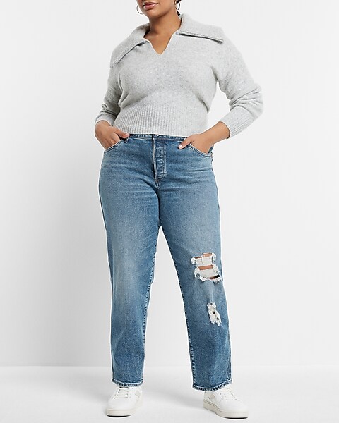 Plus Size Ripped Boyfriend Jeans - Medium Wash (14-24)