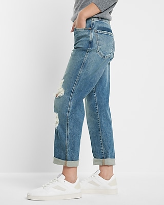 Mid Rise Medium Wash Ripped Boyfriend Jeans - image 4